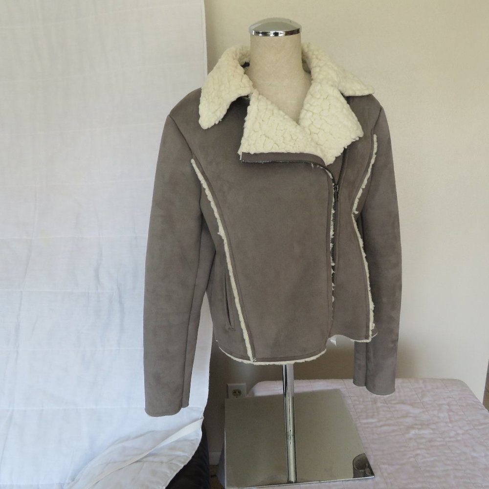 LOFT  MOTO JACKET  FULL‎ ZIP  FAUX SUEDE
